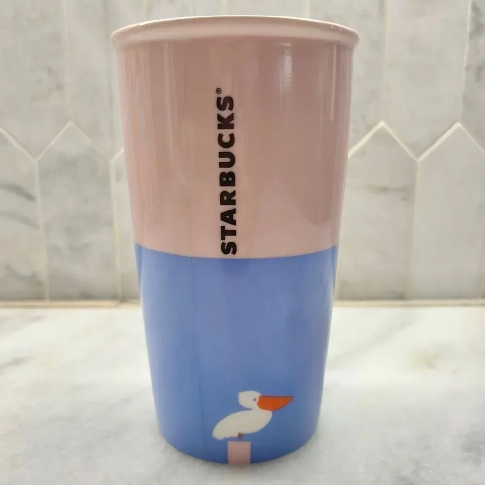 Vintage Starbucks Florida Sunset W/ Pelican Ceramic Coffee Tumbler W/ Lid Multi